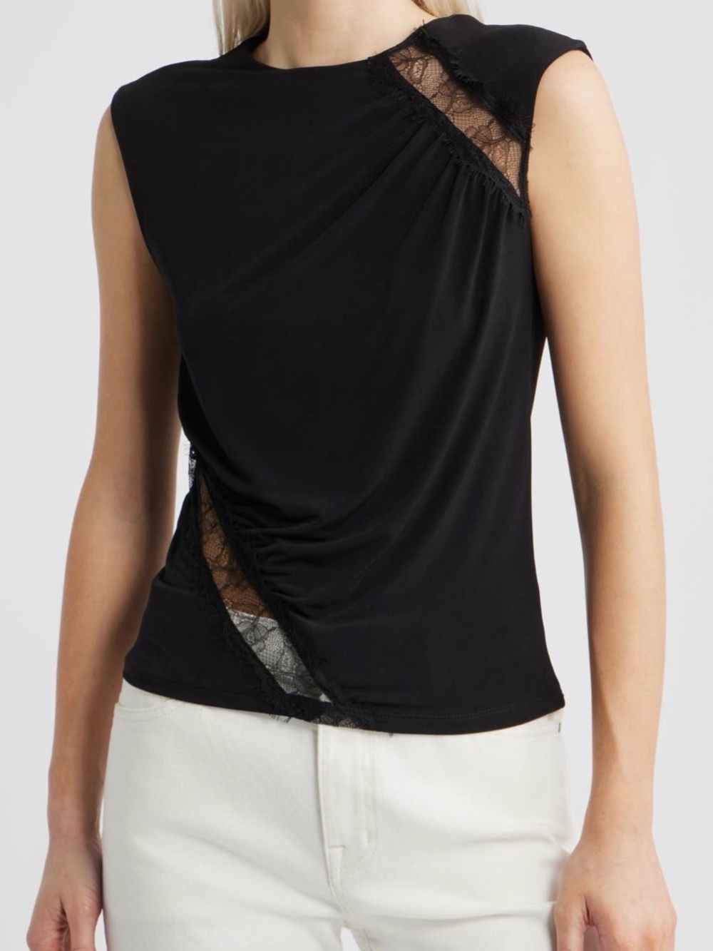 Mango Cindy Lace Panel Ruched Top